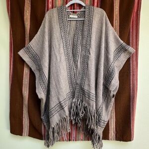 ULLA JOHNSON BABY ALPACA GRAY, TAN AND BLACK PONCHO OS